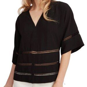 Stella & Dot Boho Maette Hdye V Neck Black Top Sz S/XS​​​​​​​​​​​​​​